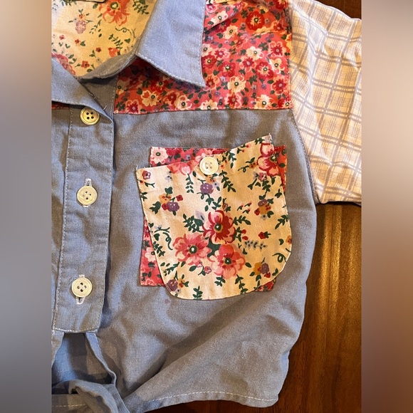 Vintage GITANO Girl's 5 Blue Pink Denim Shirt Button Down Tie Western Floral 90s - Picture 2 of 5